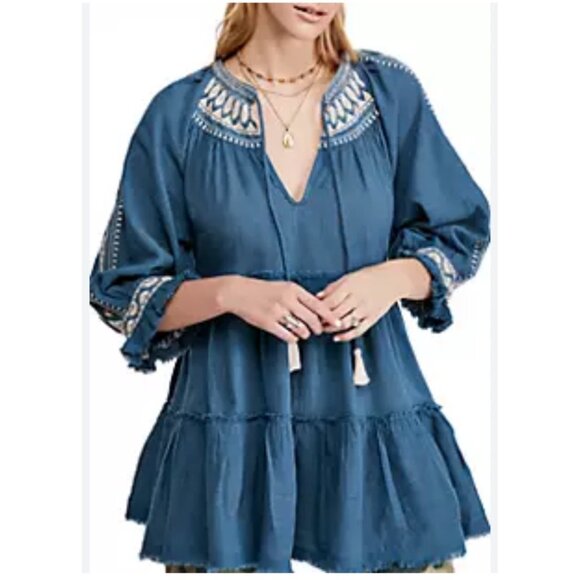 Free People Women's SZ Small Dreamweaver Embroidered Tunic Mini Dress - Picture 11 of 11